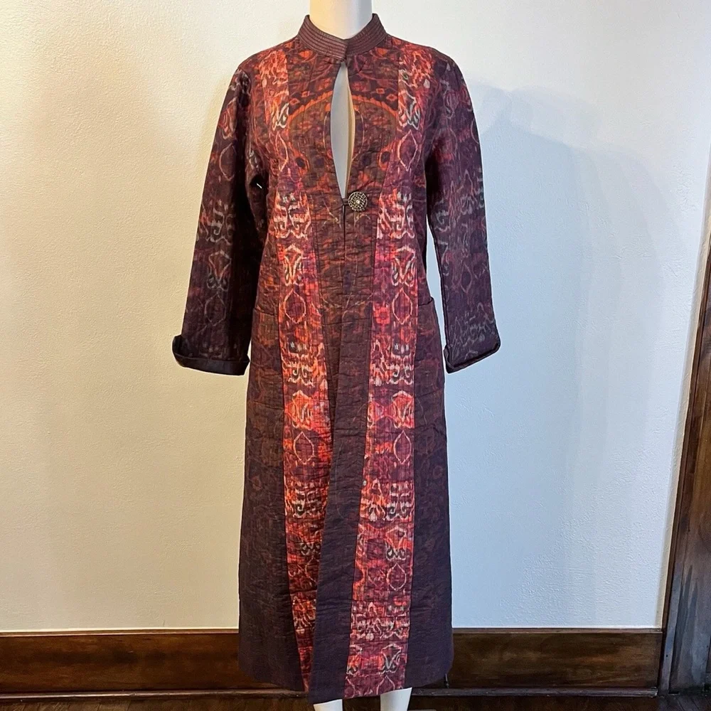 ICON Vibrant Red and Brown Patterned Coat - Picture 1 of 2